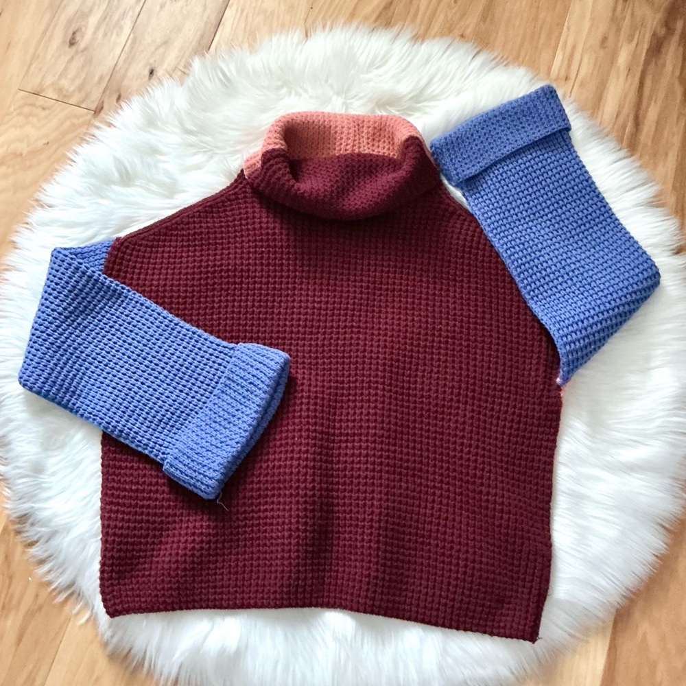 Free People Park City Colorblock Chunky Knit Turtleneck Sweater